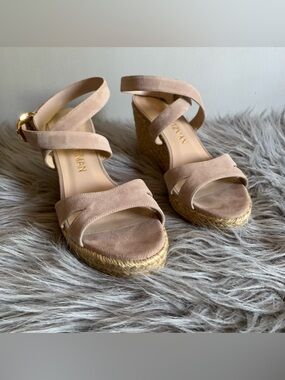 Stuart Weitzman ZuZu Suede Pink Ballerina Espadrille Wedge Sandal